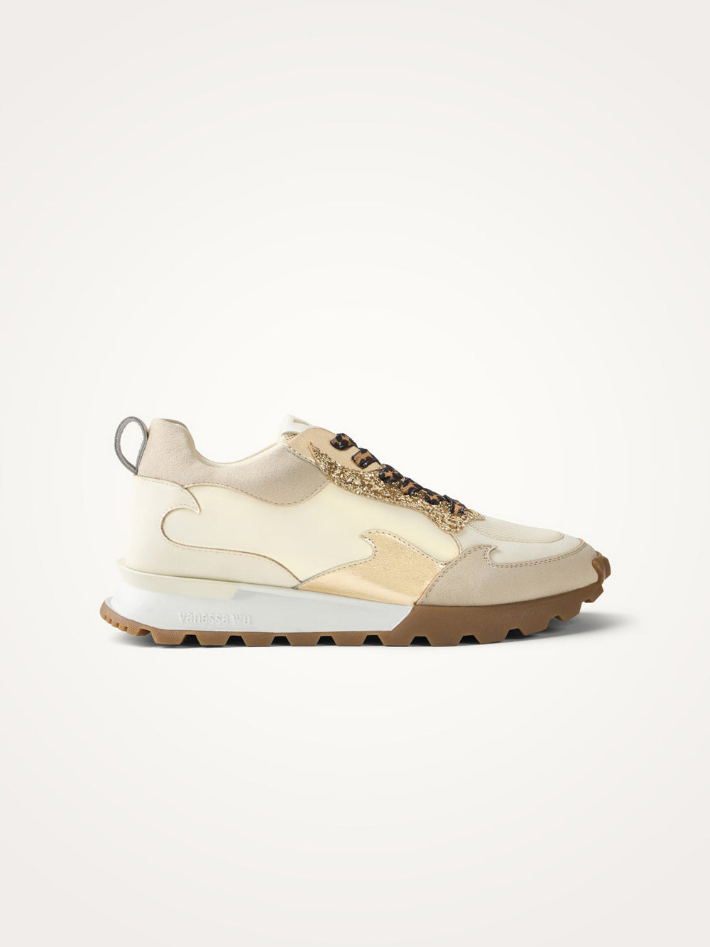 Louisa ivory and gold flame sneakers with running sole