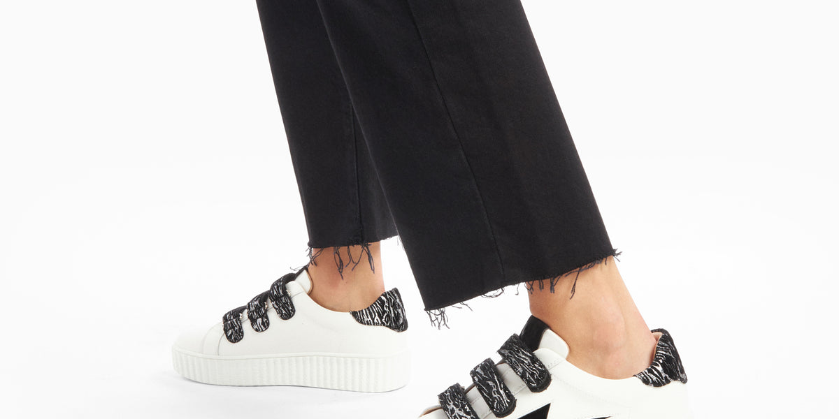 Baskets éclair Ingrid blanc et noir zébré à scratchs - Vanessa Wu