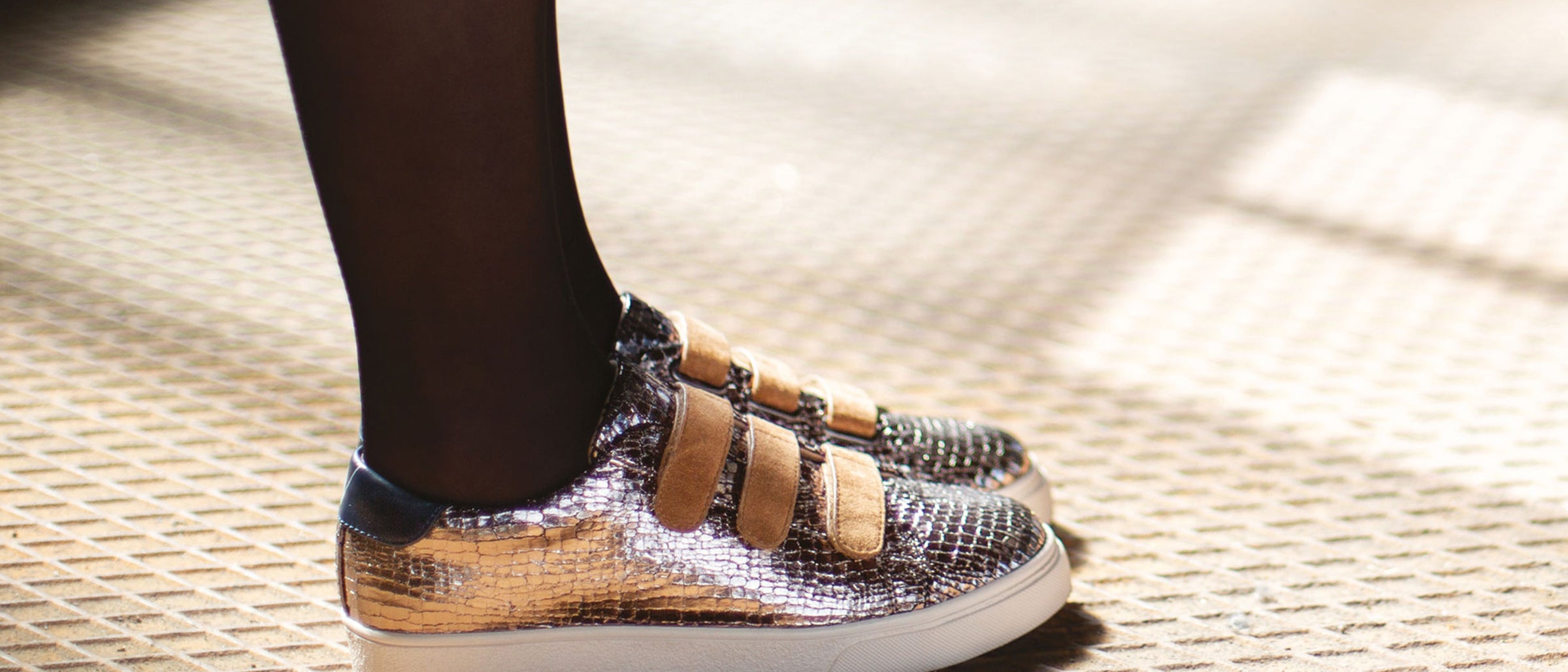 Wearing Velcro sneakers 