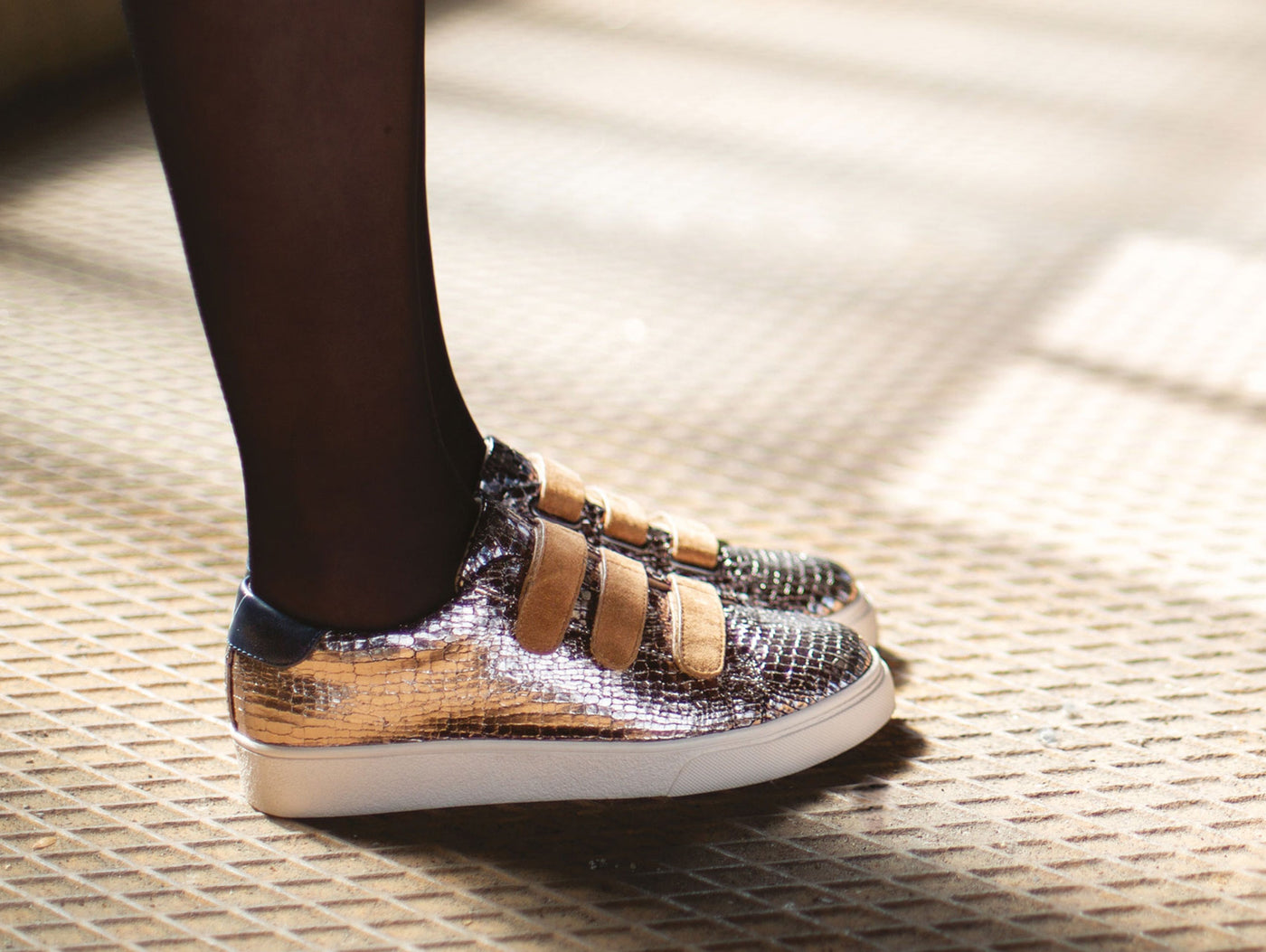 Wearing Velcro sneakers 