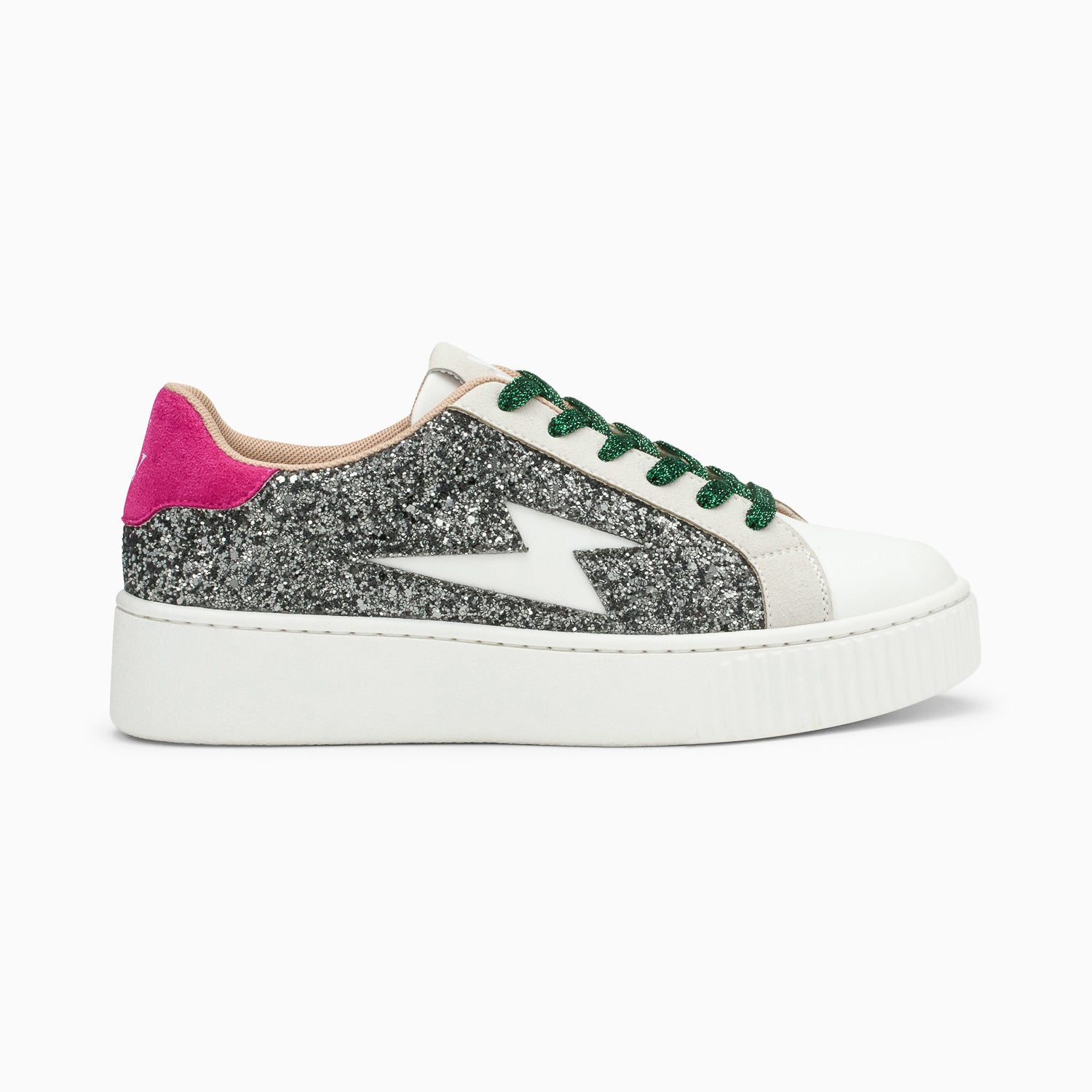 vanessa wu Baskets éclair Nancy à paillettes anthracite et lacets verts
