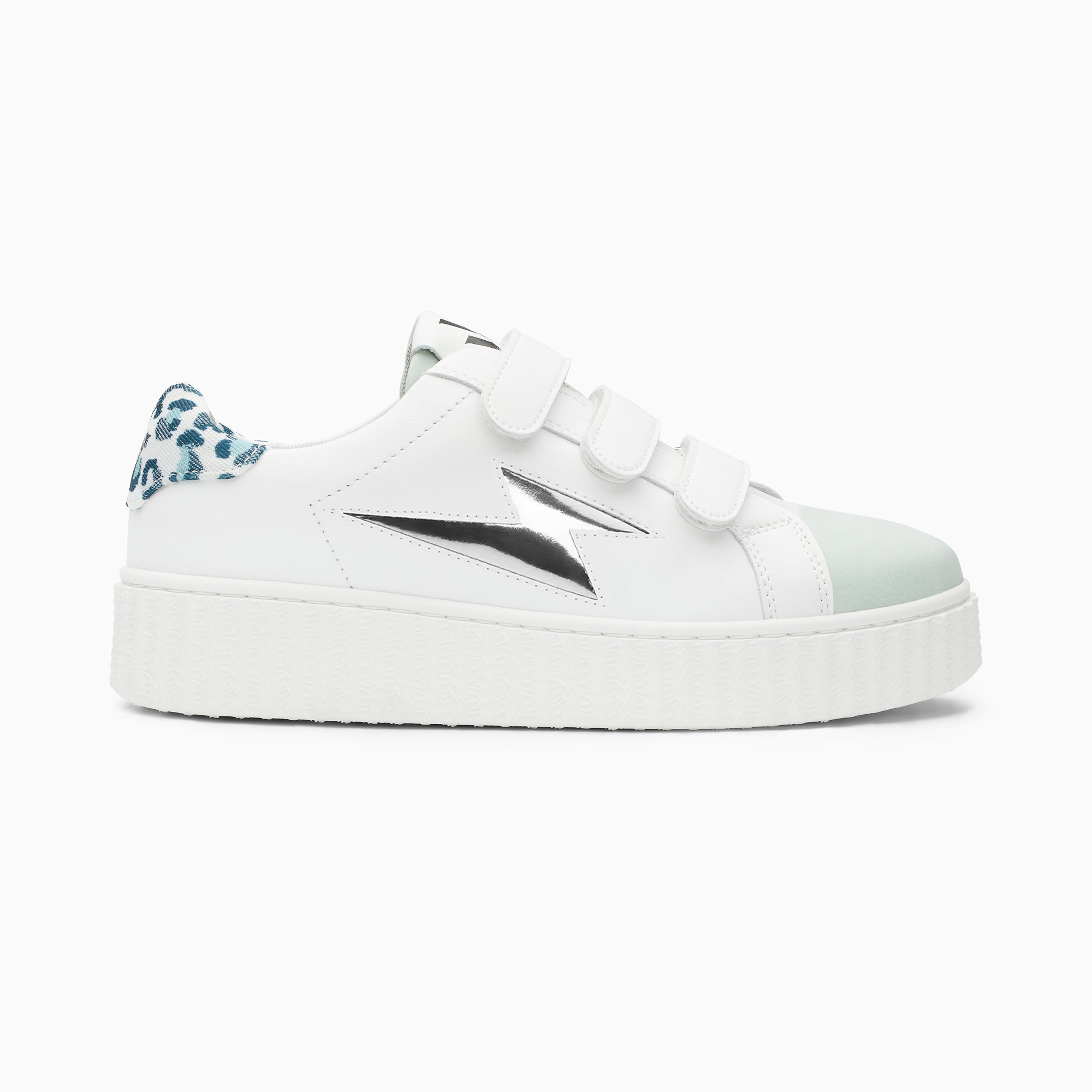 vanessa wu Baskets éclair Opaline blanc et bleu à scratchs