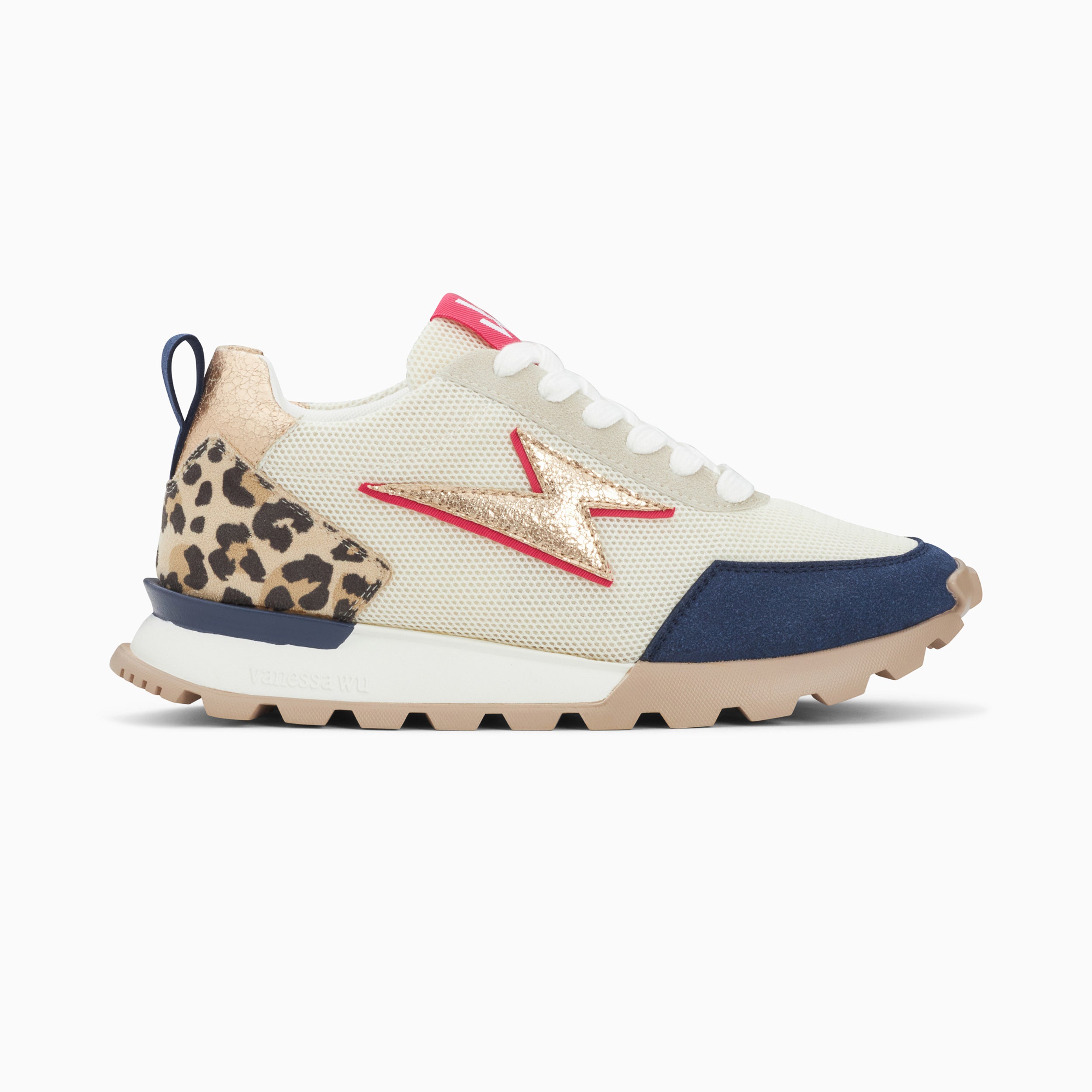 Sneakers éclair avec semelle running Vanessa Wu femme blanc et bleu marine à lacets