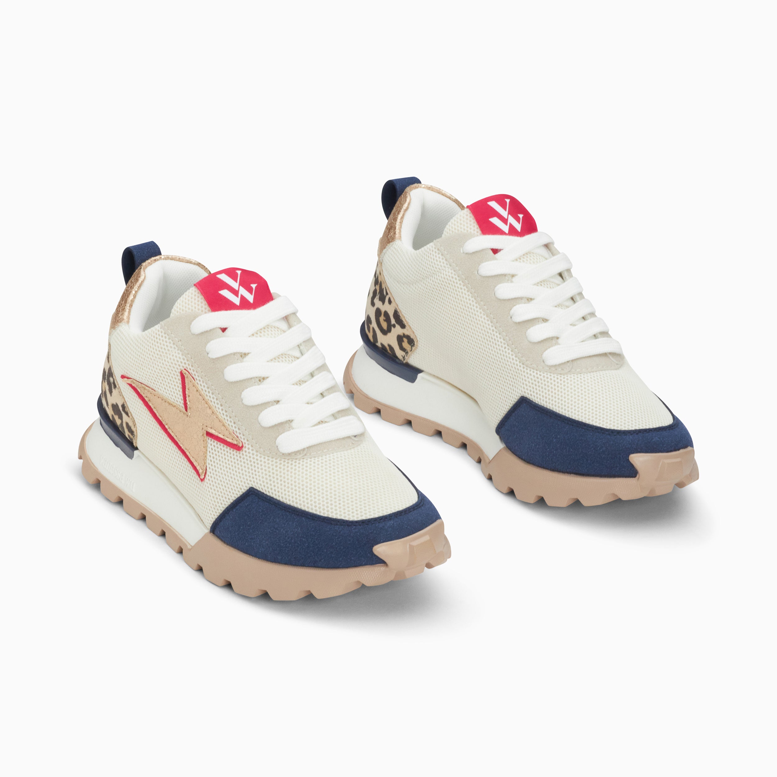 Sneakers éclair avec semelle running Vanessa Wu femme blanc et bleu marine à lacets