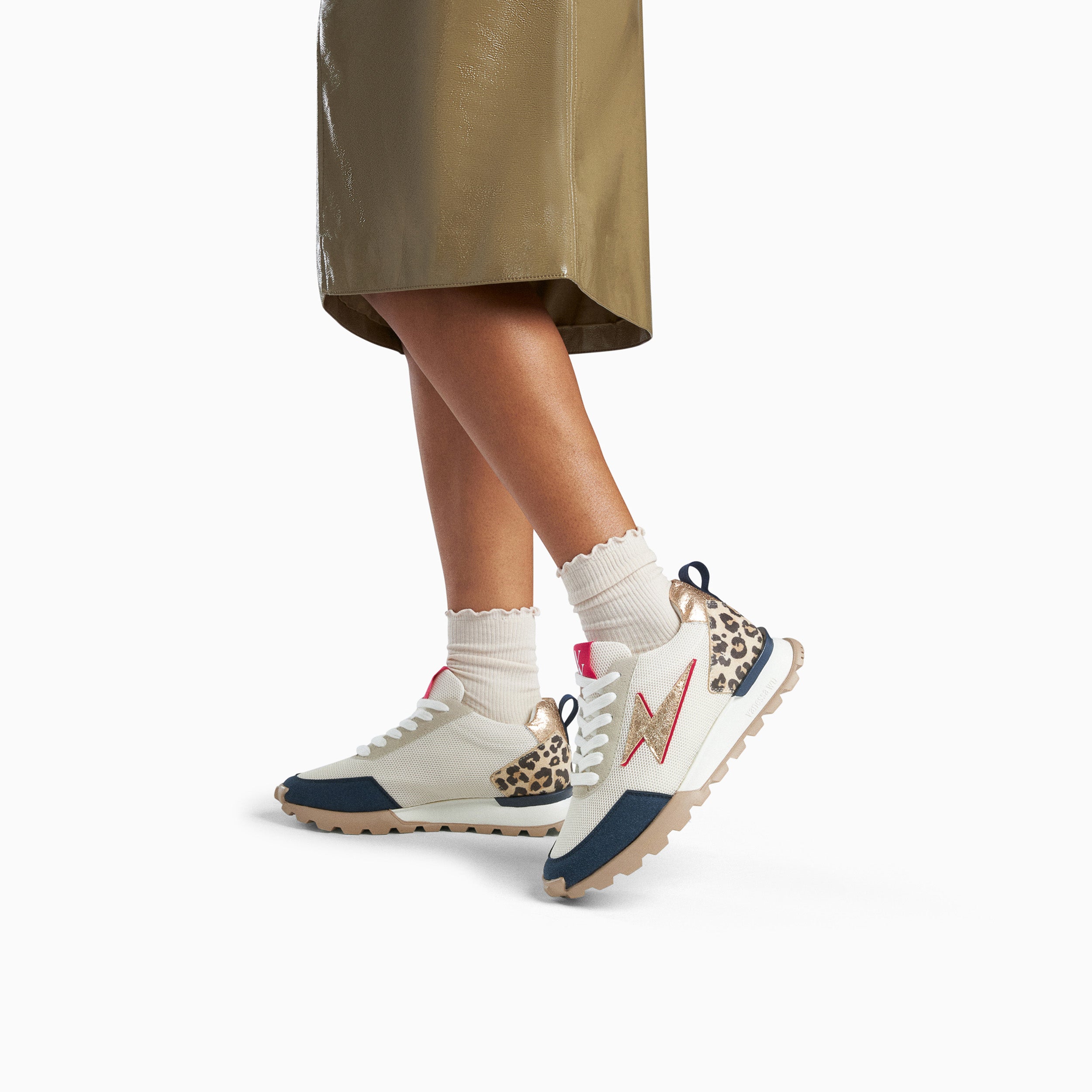 Sneakers éclair avec semelle running Vanessa Wu femme blanc et bleu marine à lacets