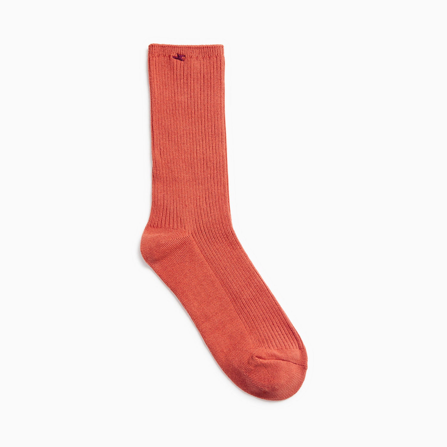 Chaussettes femme hautes orange brique côtelées avec bordure élastique et éclair brodé prune Vanessa Wu