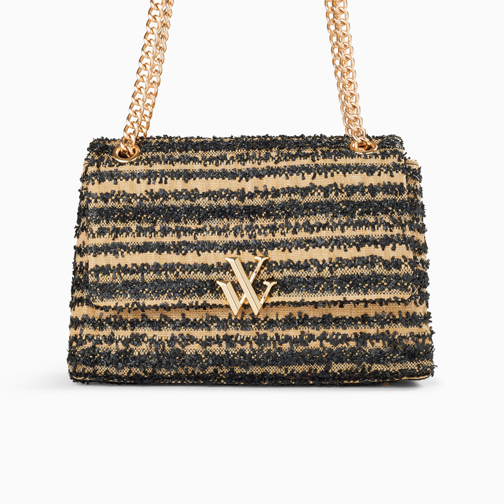 vanessa wu Sac à main Naomi noir et beige à chaîne