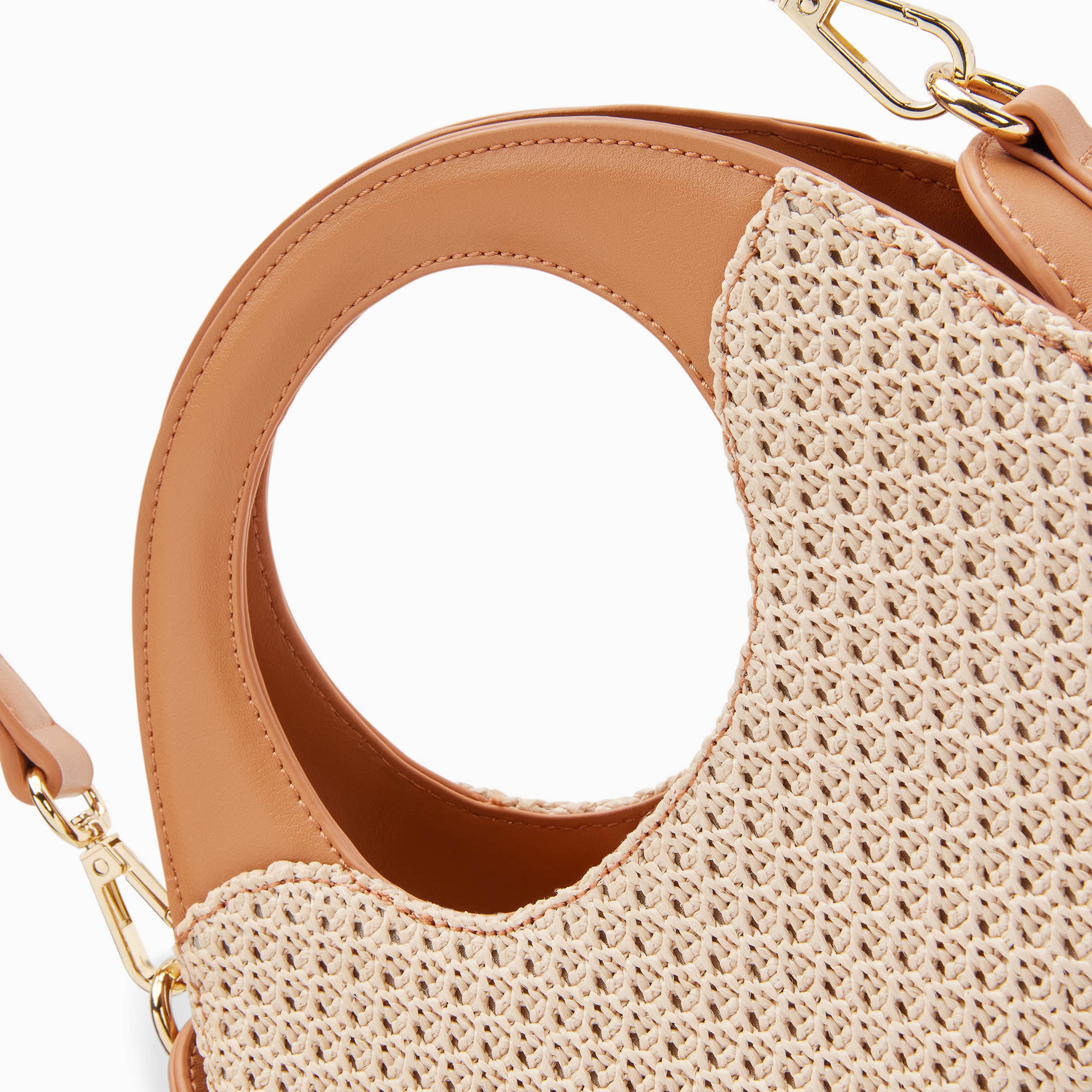 Petit sac à main Vanessa Wu femme en raphia et similicuir camel avec anses débordantes