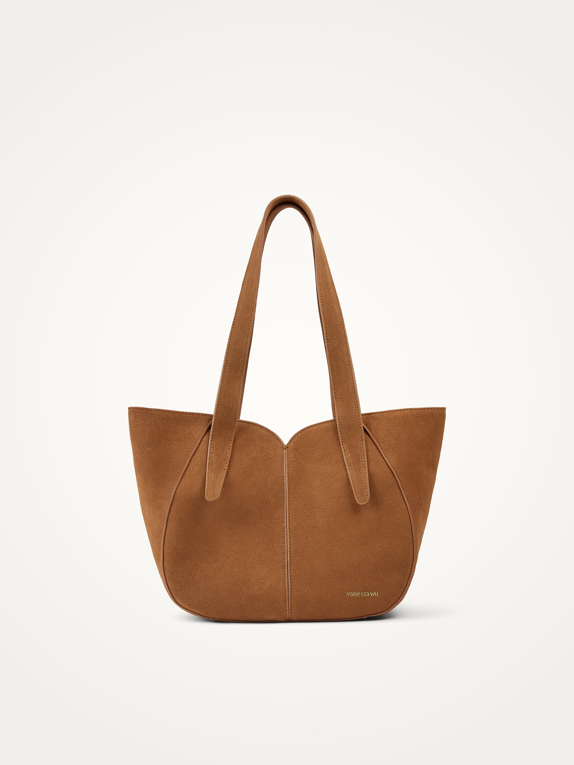 ALTAÏ camel suede bag with handles and shoulder strap • Vanessa Wu