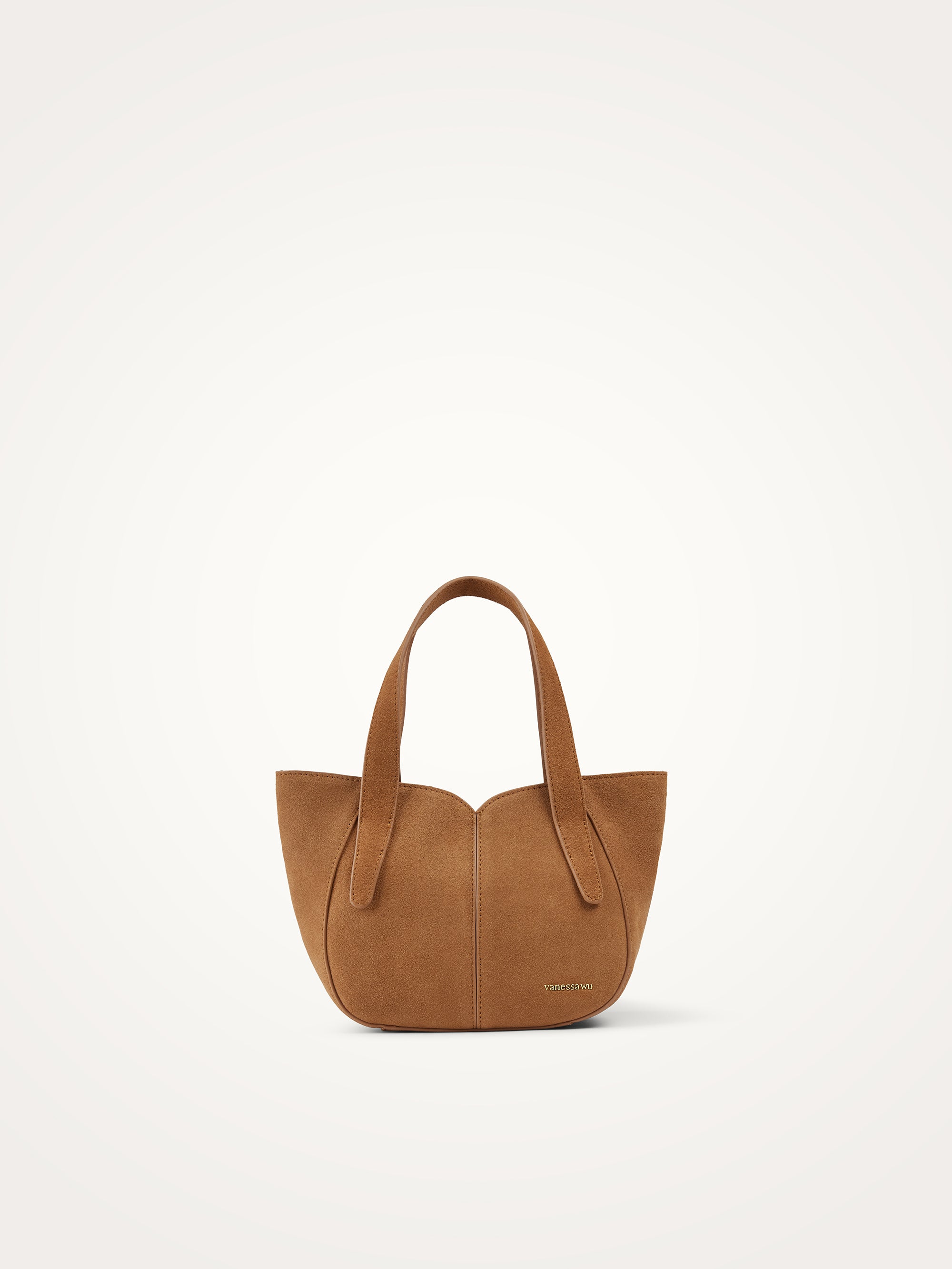 Mini ALTAÏ camel suede handbag with handles and shoulder strap