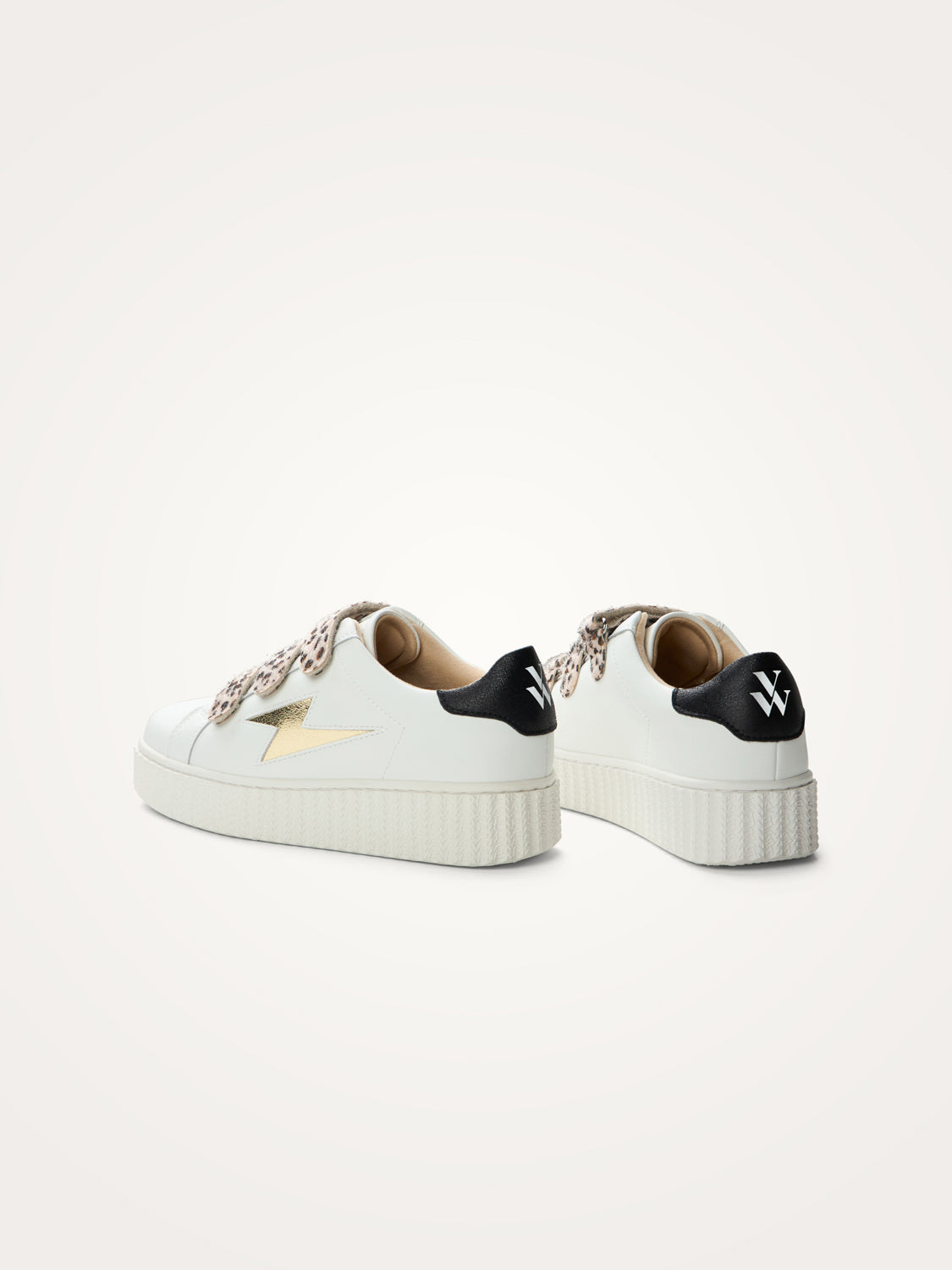 Maggie white and gold storm sneakers with leopard velcro - Vanessa Wu