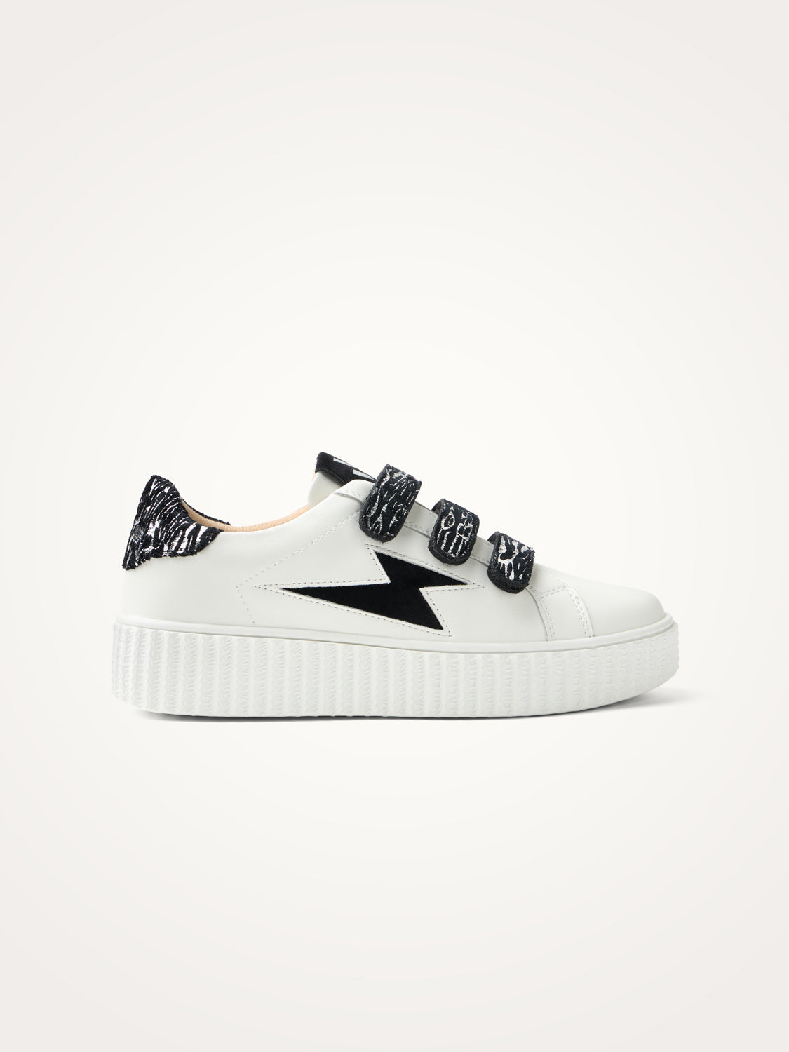 Maggie white and gold storm sneakers with leopard velcro - Vanessa Wu