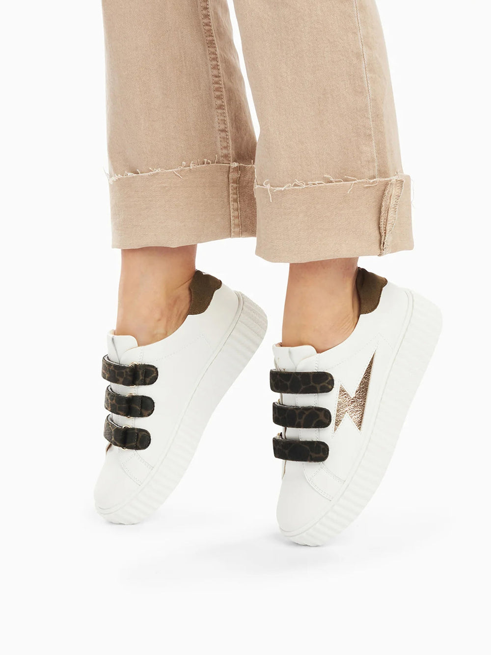 Thaïs white and gold storm sneakers with velcro