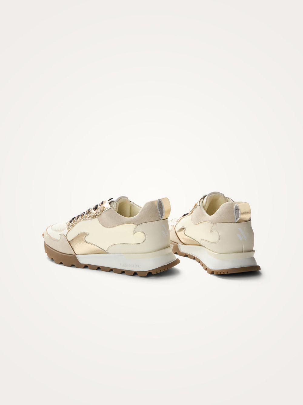 Louisa ivory and gold flame sneakers with running sole