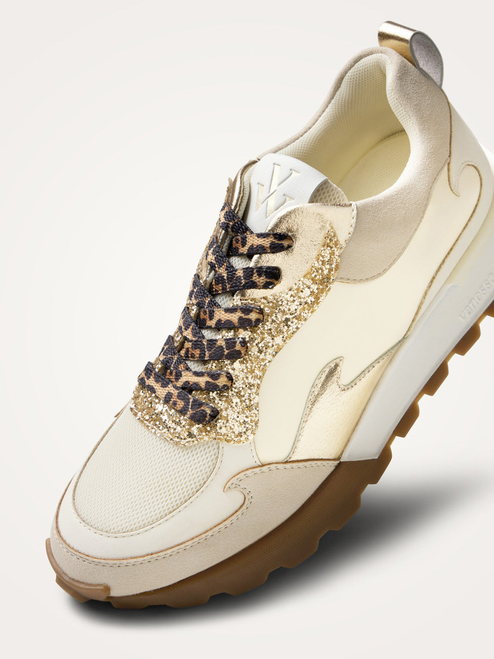 Louisa ivory and gold flame sneakers with running sole
