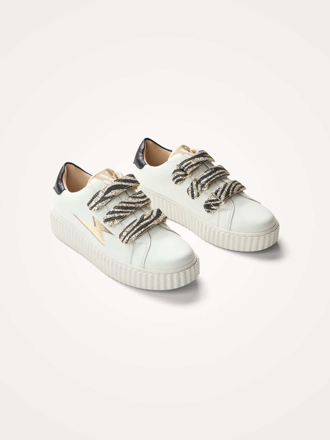 Vanessa Aby khaki and gold storm sneakers with leopard velcro • Vanessa Wu