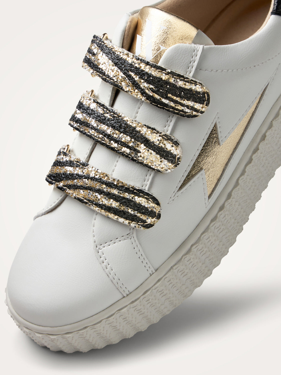 Vanessa Xenia white and gold storm sneakers with velcro • Vanessa Wu