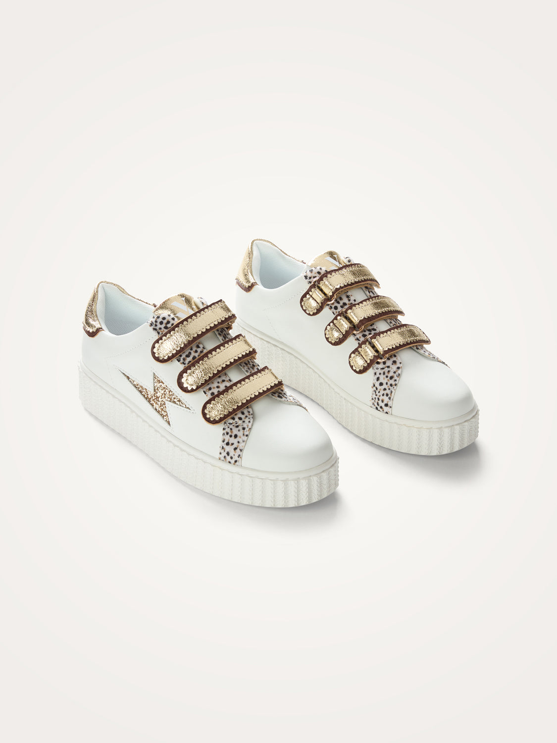 Vanessa Xenia white and gold storm sneakers with velcro • Vanessa Wu