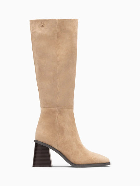 Rita beige boots with trapeze heel • Vanessa Wu