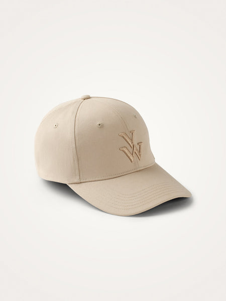 Clem beige cap with embroidered monogram • Vanessa Wu