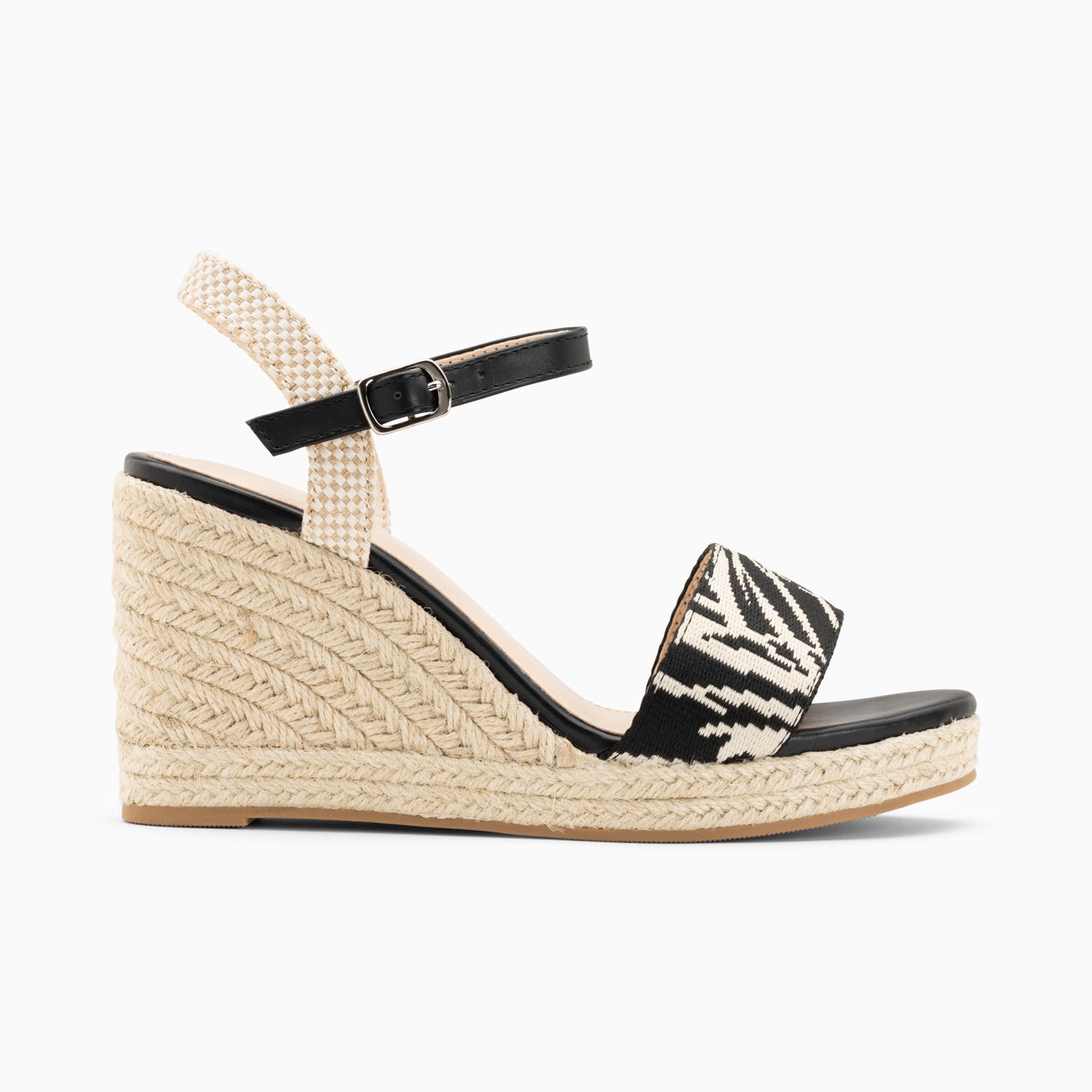 vanessa wu Sandales compensées Honorine noires en tissu jacquard