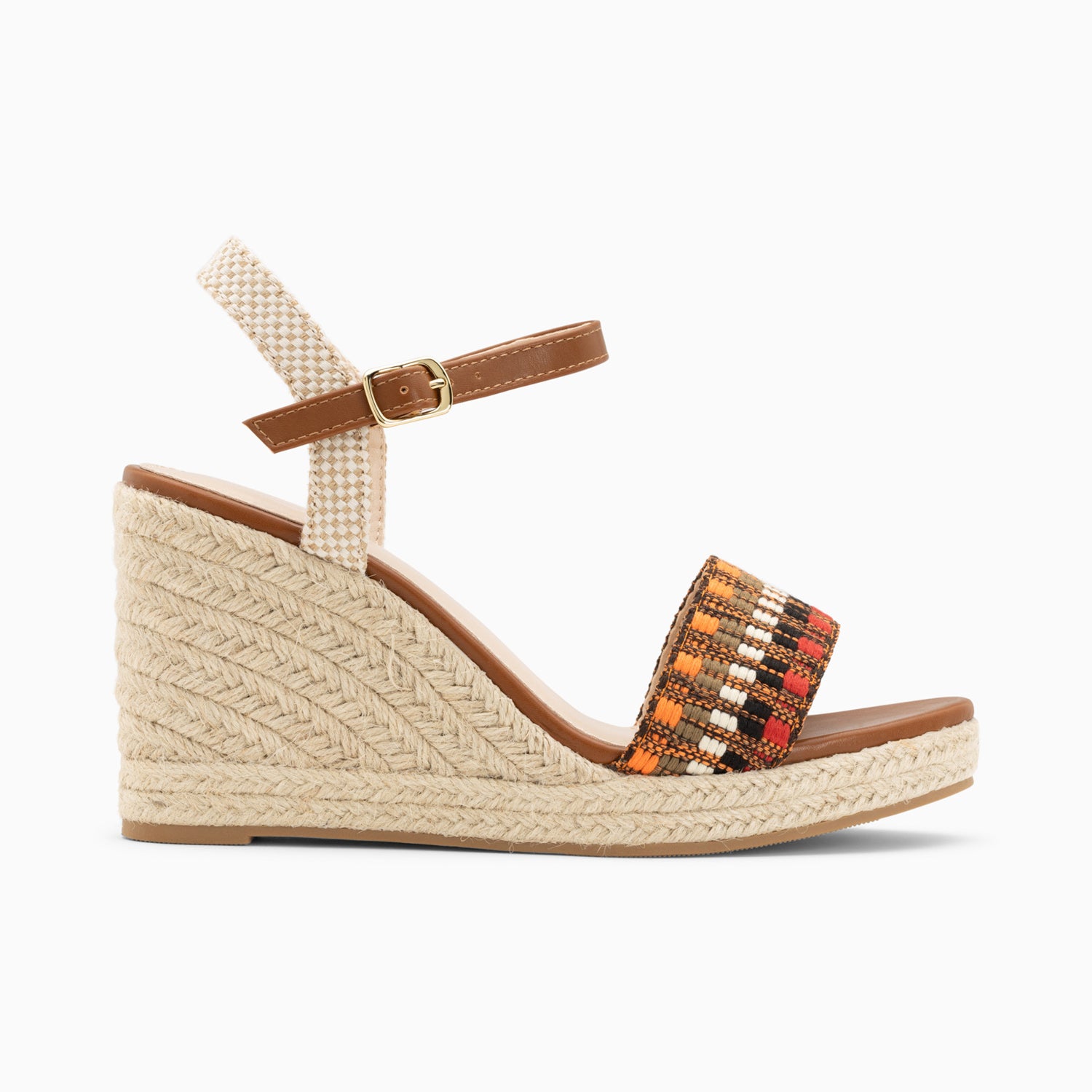vanessa wu Sandales compensées Honorine camel en tissu jacquard