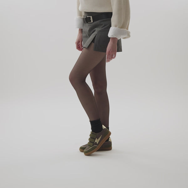 Sneakers éclair Vanessa Wu vert kaki femme à scratchs et à semelle plates camel