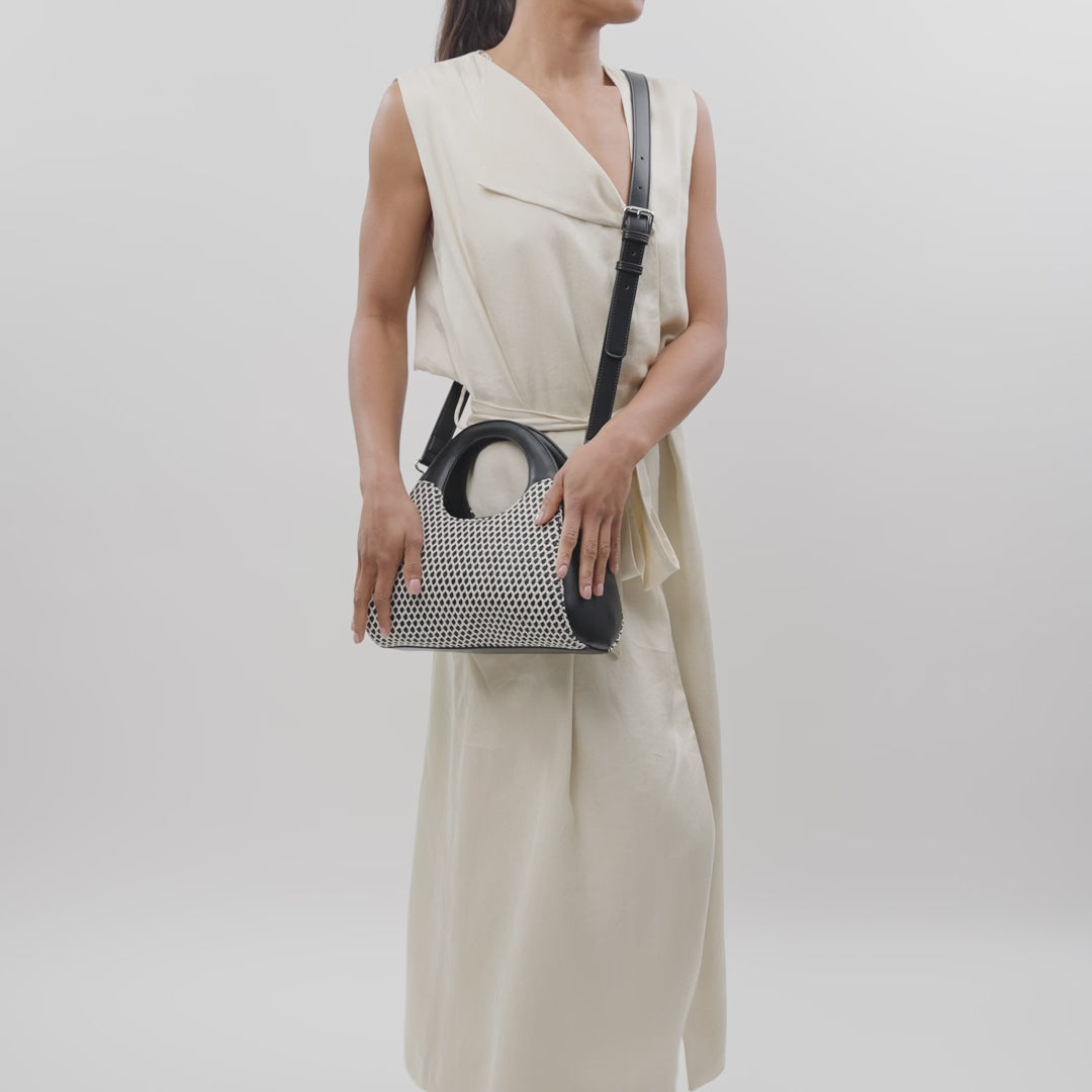 Petit sac à main Vanessa Wu femme en raphia et similicuir camel avec anses débordantes