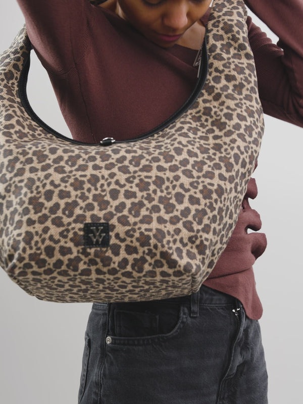 Sac hobo Vanessa Wu femme en tweed léopard beige avec anse