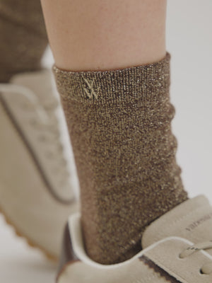 Chaussettes marron en coton mélangé avec fils brillants or