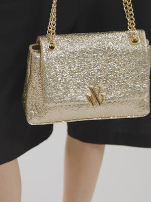 Sac à main en Synthétique Vanessa Wu femme doré en tissu effet écailles métallisés à chaîne