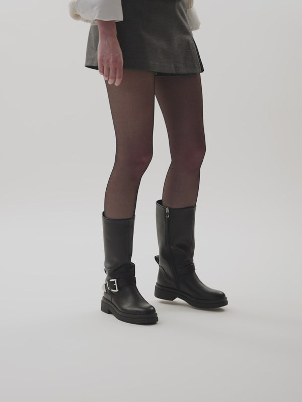 Bottes motardes Vanessa Wu noires à semelle crêpe et boucle femme