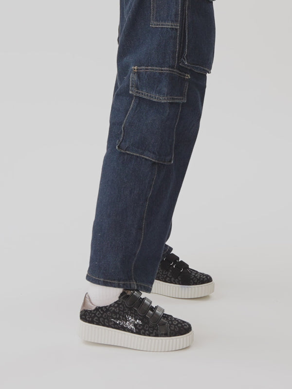 Sneakers éclair noires à motif léopard gris Vanessa Wu à scratchs et semelle creepers femme