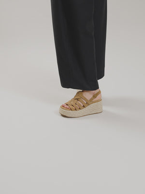 Sandales à semelle compensée corde beige Vanessa Wu femme et en suède camel