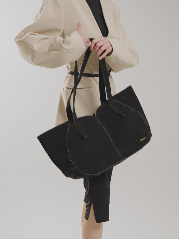 Sac cabas en suède Vanessa Wu femme noir avec anses et bandoulière