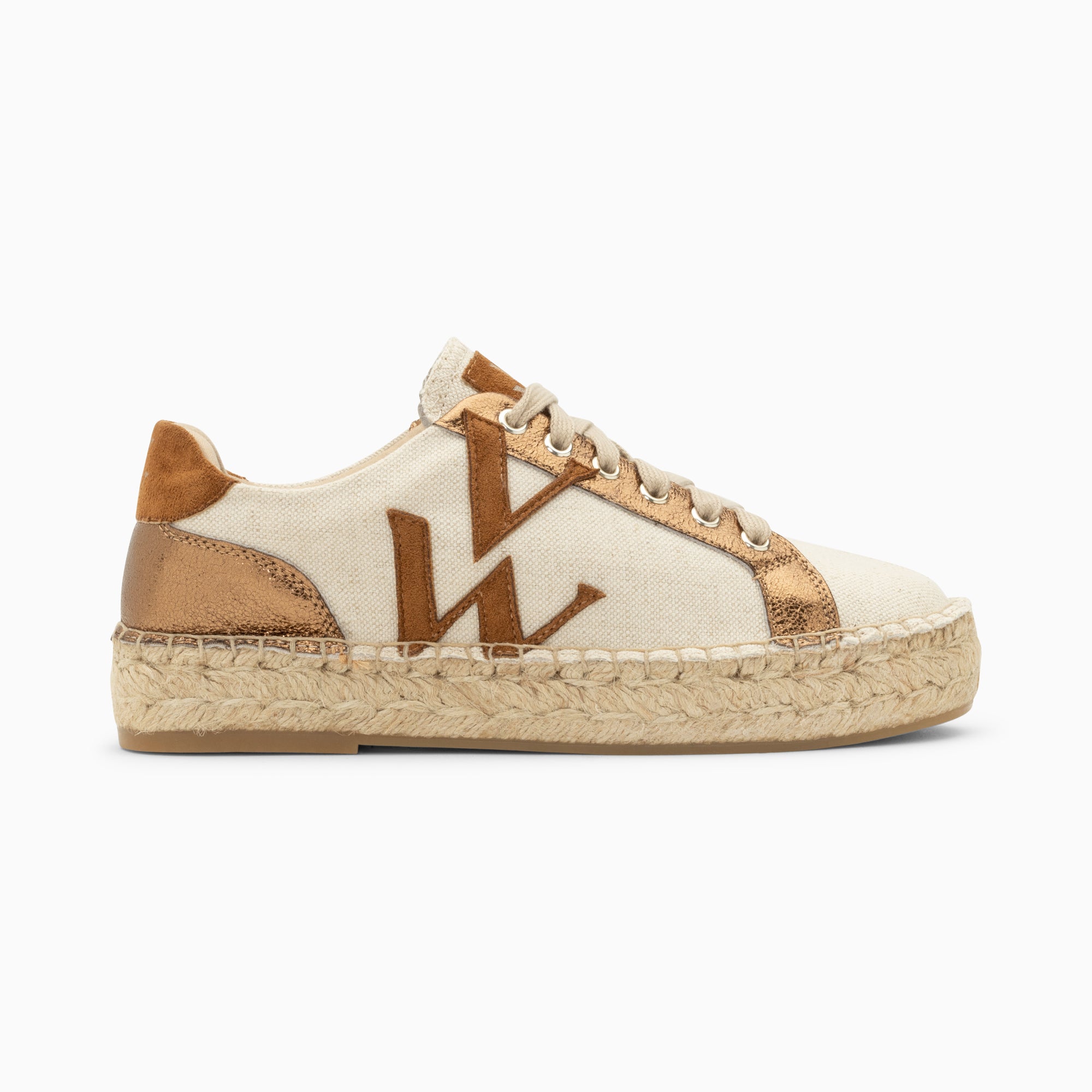 vanessa wu Baskets monogramme Aurore café et bronze à semelle espadrille