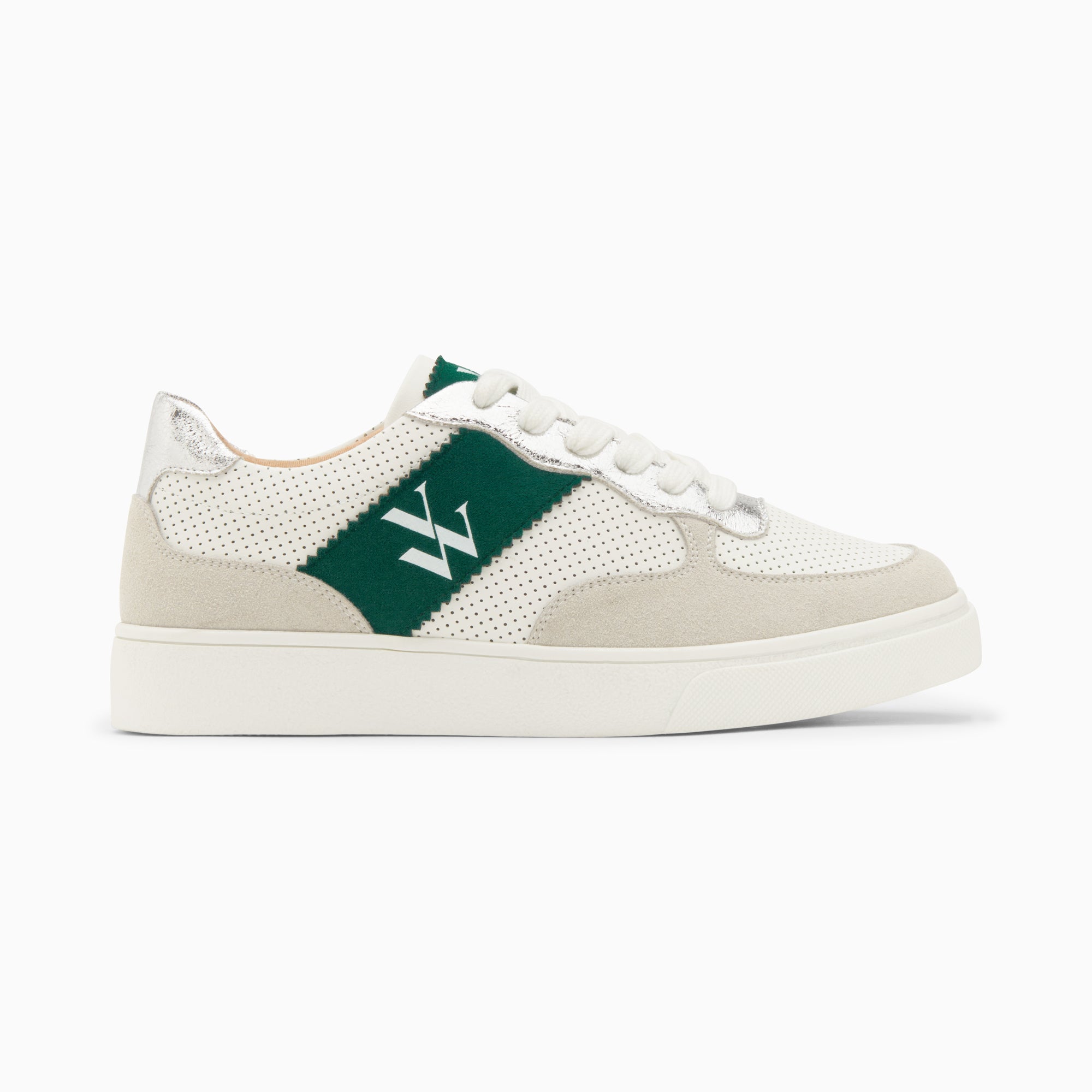 vanessa wu Baskets monogramme Flavie perforées gris et vert à lacets